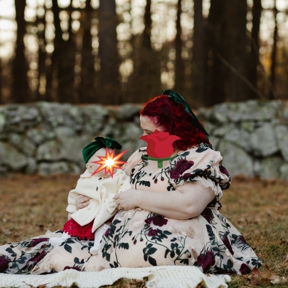 Floral Square-Neck Maxi Dress in Blush with Burgundy Roses - Picture 6 of 6
